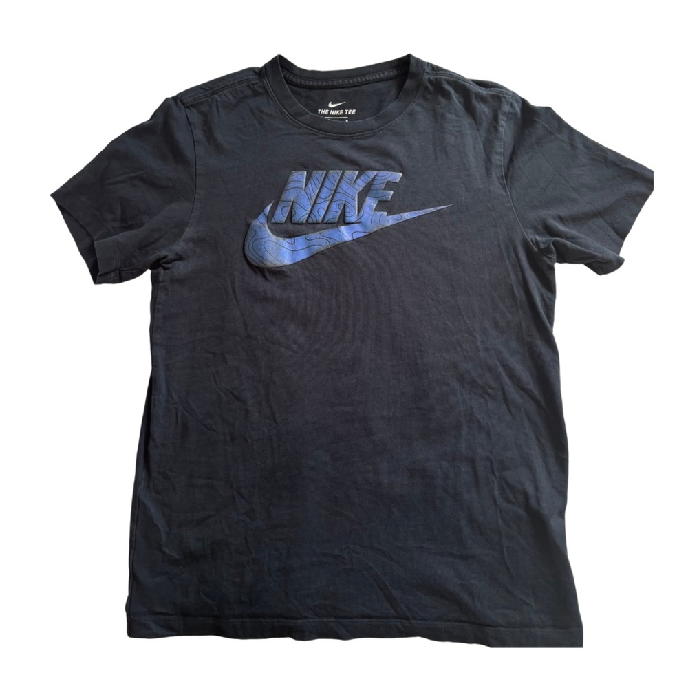 Nike Black Short Sleeve Tee with Purple Blue Metallic Swoosh w/wavy design